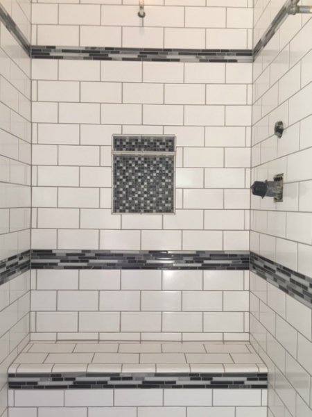 Wallace Carpet Barn Mccomb Ms Subway Tile Shower White Black Accent 1